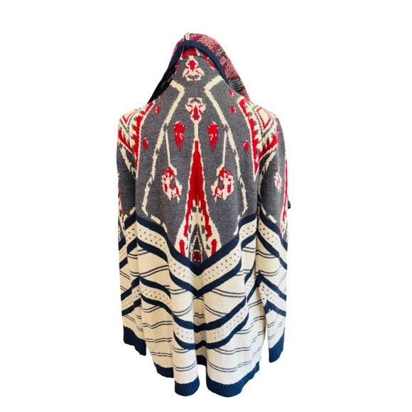 St. Johns Bay XXLT Red & Grey Knit Cardigan Open Front Asymmetrical Southwestern - Picture 3 of 10